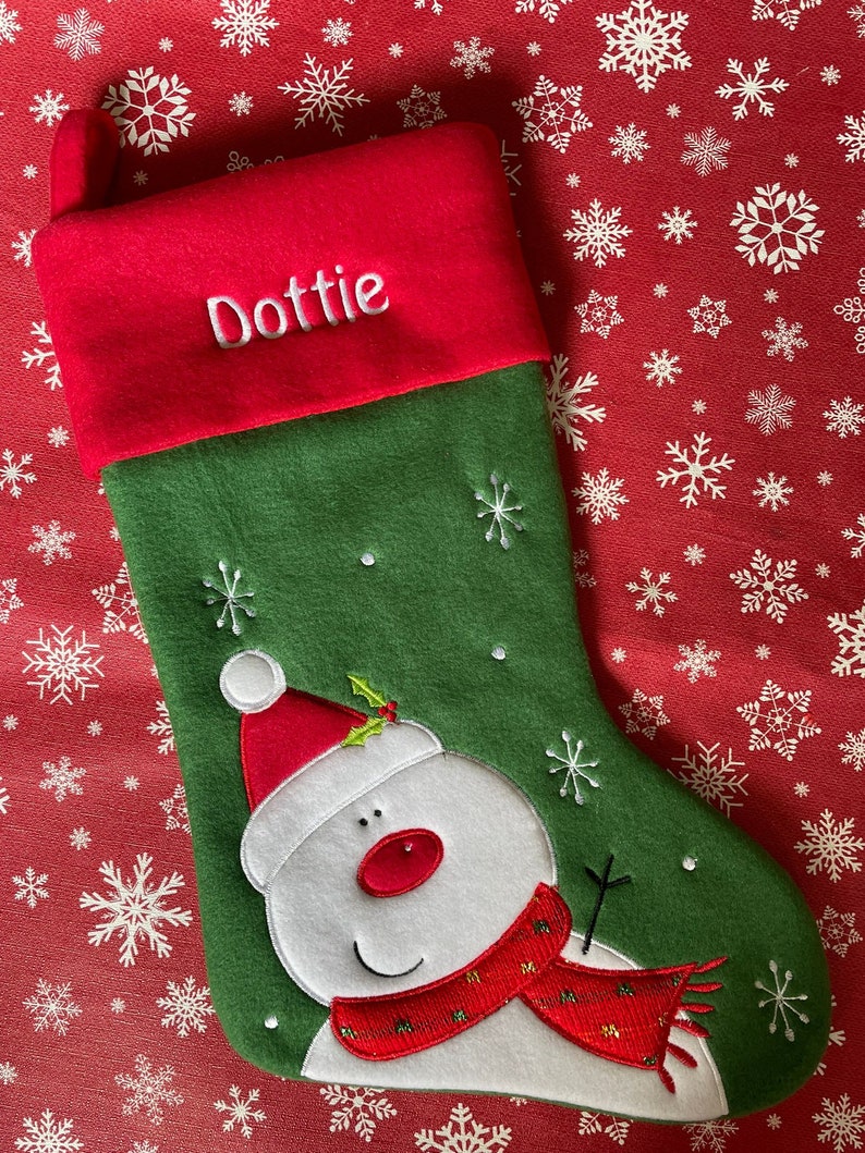 Personalised Christmas Stocking Embroidered / Printed Name Stockings Christmas 2022, Luxury , 40cm Long , Xmas Sock Snowman