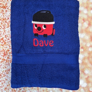 Embroidered Personalised Swimming or Sports Towel. Ideal kids gift - Red hoover vacuum design