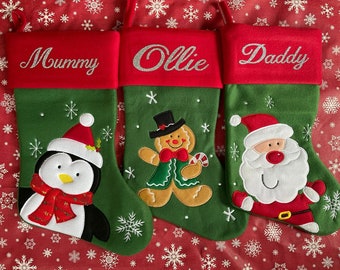 Personalised Christmas Stocking - Embroidered / Printed Name Stockings Christmas 2022, Luxury , 40cm Long , Xmas Sock