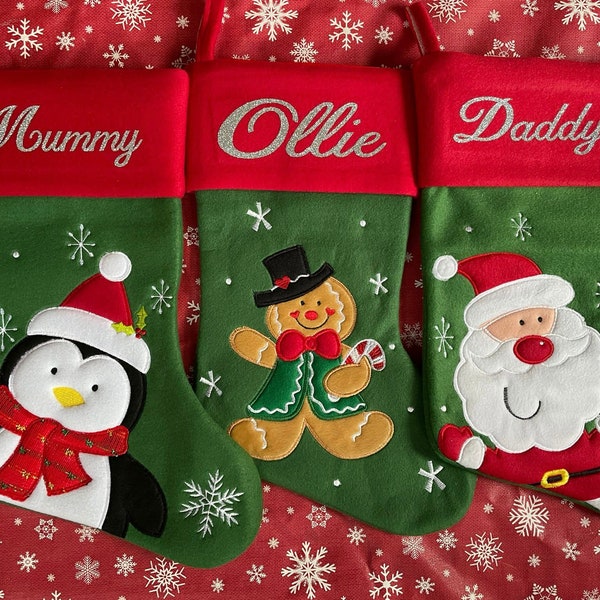 Personalised Christmas Stocking - Embroidered / Printed Name Stockings Christmas 2022, Luxury , 40cm Long , Xmas Sock