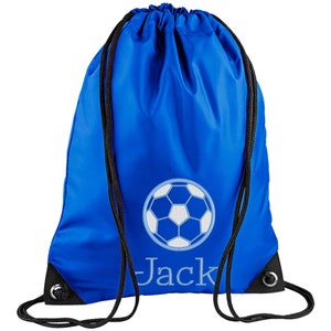 Embroidered Football Personalised with name PE Bag / Kit Bag / Drawstring Bag / school / swimming / sports - choice of colours.