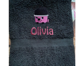 Embroidered Personalised Swimming or Sports Towel. Ideal kids gift - Pink hoover vacuum design