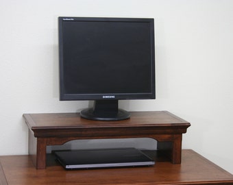 TV Riser Stand in Traditional Style Alder Wood with Mocha Finish