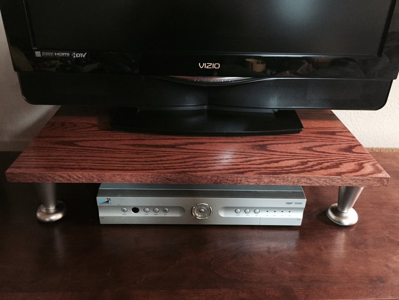 TV Riser Stand in Solid Oak With Pillar Footing in Black Etsy