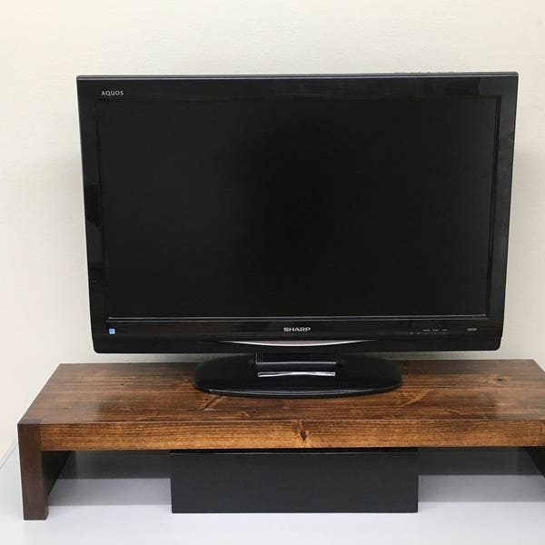 Solid Wood TV Riser Stand in Rustic Style with Mocha Finish