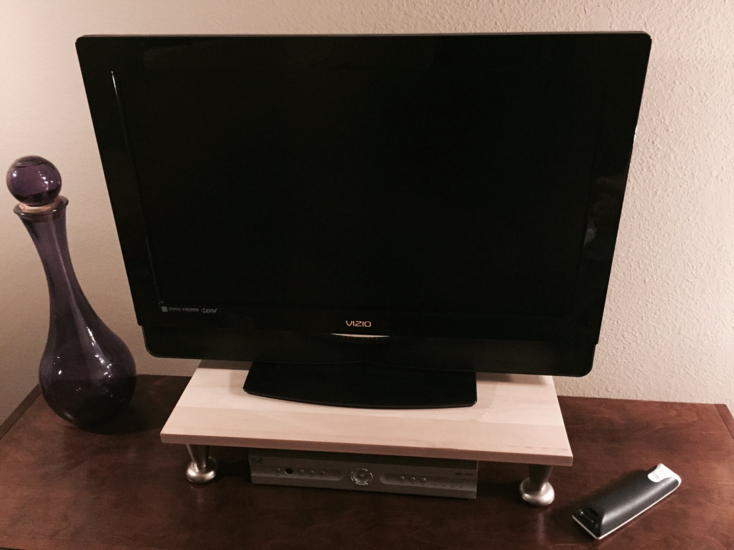 Solid Maple Wood TV Riser Stand With Pillar Footing in Natural | Etsy