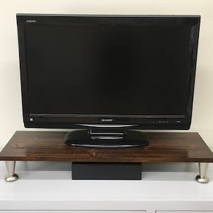 TV Riser Stand Solid Rustic Wood With Pillar Footing in Slate Finish - Etsy