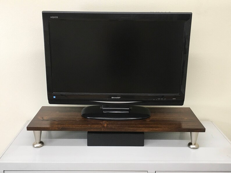 TV Riser Stand Solid Rustic Wood With Pillar Footing in Slate Etsy