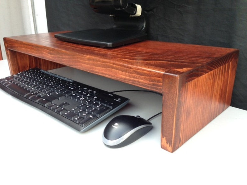 Solid Pine Wood Computer Monitor Stand in Cherry Finish Etsy