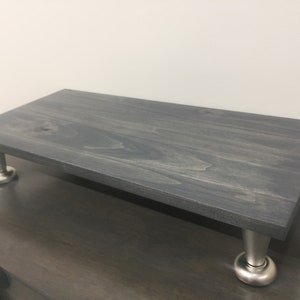 TV Riser Stand Solid Rustic Wood with Pillar Footing in Slate Finish