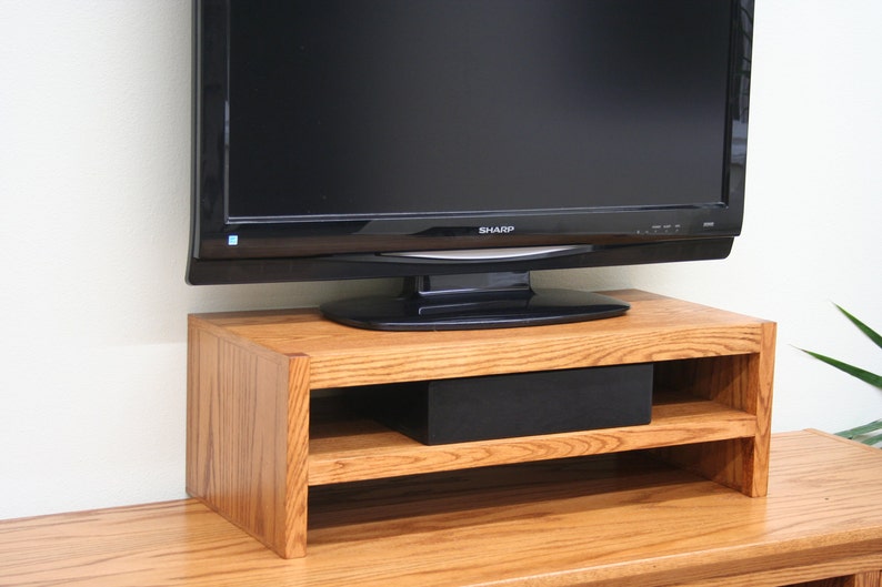 TV Riser Stand in Modern Style Oak Wood Double Tier in Medium Etsy