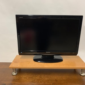Solid Maple Wood  TV Riser Stand with Pillar Footing in Natural Finish