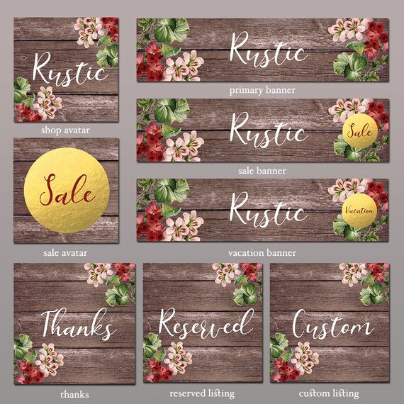 Etsy Store Banner Rustic 8 Piece Set Store Graphics Etsy Etsy
