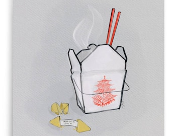 Order takeout art. Chinese food art, order in, order out, let’s stay in, food illustration, food art, gwynne studio, fortune cookie art