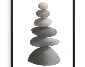 Large calm poster, calming artwork, stacked stones art, meditation art, calming artwork, large framed poster, stones, cairn art