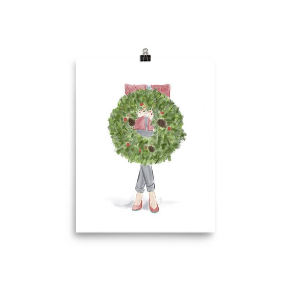 Preppy Christmas, Wreath Art, Christmas Art, Winter Decor, Christmas Girl, Christmas preppy girl, holiday art print, christmas art print, gi
