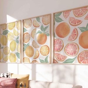 Fruit Prints, Kitchen Poster Lemon Wall Art Citrus Print Dining Room Art Botanical Fruit Art Print Kitchen Orange Print Grapefruit Wall Art