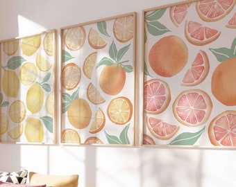 Fruit Prints, Kitchen Poster Lemon Wall Art Citrus Print Dining Room Art Botanical Fruit Art Print Kitchen Orange Print Grapefruit Wall Art