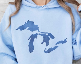 Great Lakes Hoodie, Lake Michigan Hoodie Michigan Gifts Up North Sweatshirt Great Lakes Gifts Apparel Michigan Sweatshirt Lake Life Hoodie