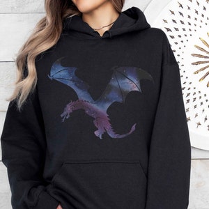 Celestial Dragon Hoodie, Cosmic Dragon Sweatshirt Fantasy Hoodie Dragon DND Gift Dragon Clothing Dragon Lover Gift Dragon Merch Black