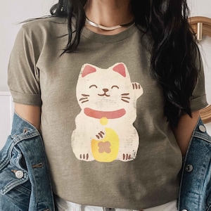Vintage Lucky Cat Shirt, Waving Cat Adult & Kid Shirt Maneki Neko Shirt Japanese Cat Shirt For Kids Cat Lover Lucky Gift Cute Luckycat Shirt
