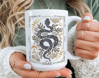 Celestial Snake Mug, Boho Snake Cup Celestial Mug Stars and Moons Snake Lover Gift Tarot Mug Witchy Mug Celestial Gift Witchy Coffee Cup