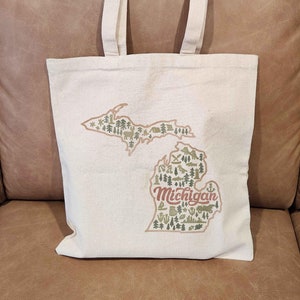 Michigan Tote Bag, Great Lakes Reusable Shopping Bag Michigan Gifts Canvas Bag Up North Bag Eco Friendly Michigan Souvenir Bag