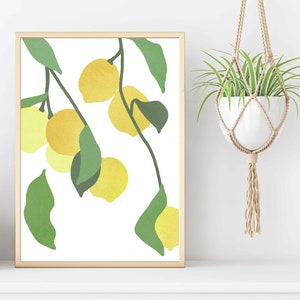 Citroen digitale print, citrus keuken muur kunst fruit afdrukbare minimalistische muur kunst eetkamer poster citroenen downloadbare kunst afbeelding 1