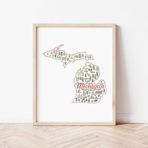 Michigan Art Print – Michigan Lover State Wall Art Michigan Home Decor Great Lakes Gift Michigan Gifts Poster