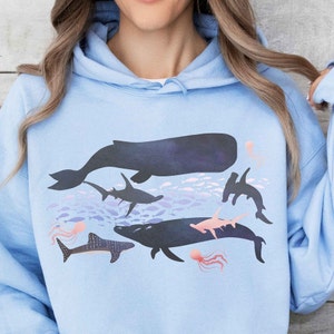 Sea Animal Hoodie, Whale Shark Hoodie Ocean Animal Sweatshirt Gift Sea Animal Lover Shirt Save the Ocean Sweatshirt Marine Life Hoodie