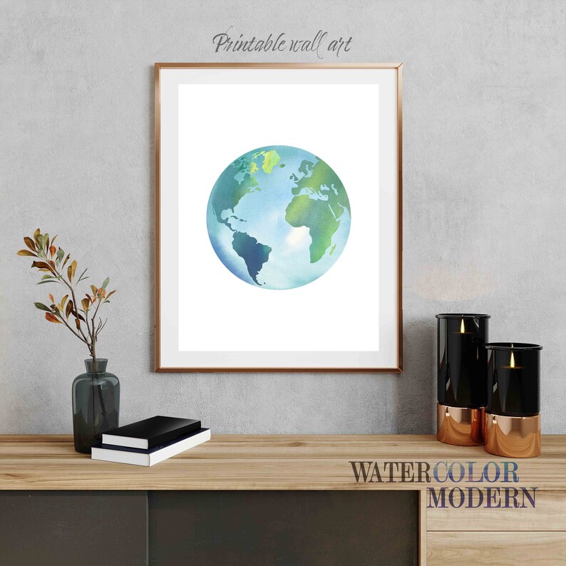 World Globe Art Watercolor Digital Art Globe Printable Wall Etsy