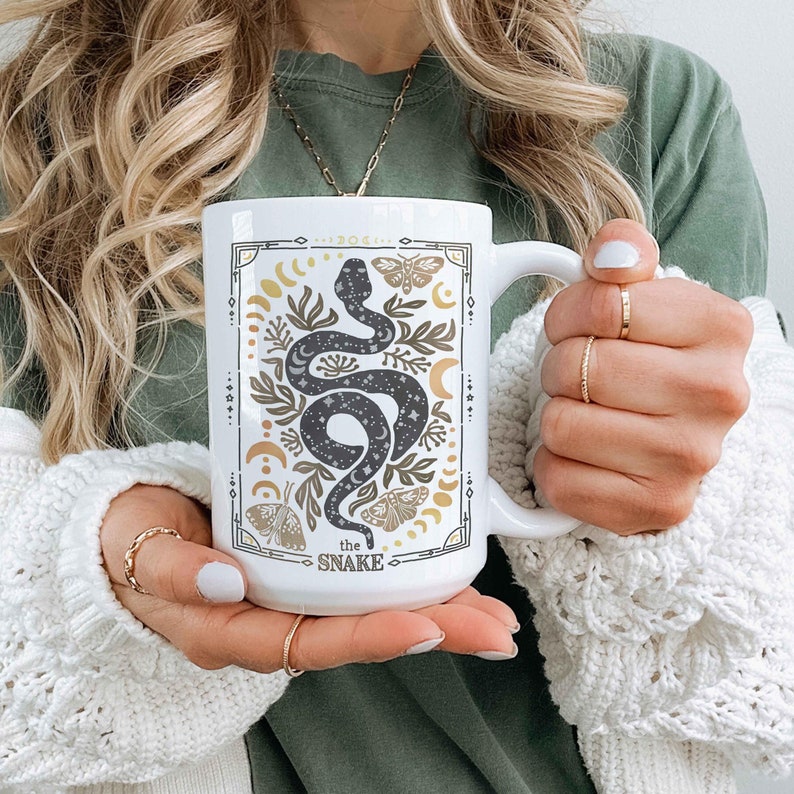 Celestial Dragon Mug, Boho Dragon Cup with Stars and Moons Dragon Lover Gift Tarot Mug Witchy Gift for Friend Dragon Lover Gift Mystical Mug Snake 15 oz