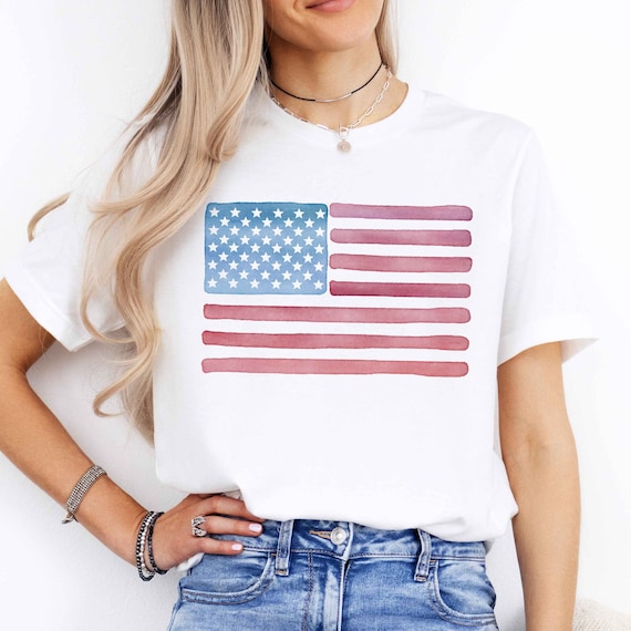 Watercolor American Flag Shirt, Patriotic T shirt 4th of July Gifts USA Tshirt Red White Blue USA Flag Tee America Gifts Independance Day