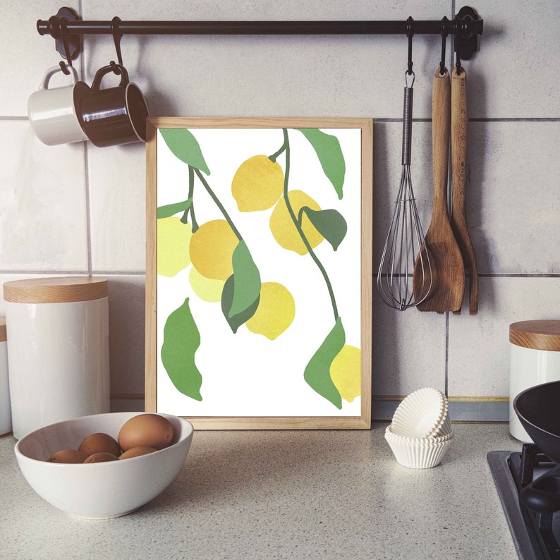 Citroen digitale print, citrus keuken muur kunst fruit afdrukbare minimalistische muur kunst eetkamer poster citroenen downloadbare kunst afbeelding 2