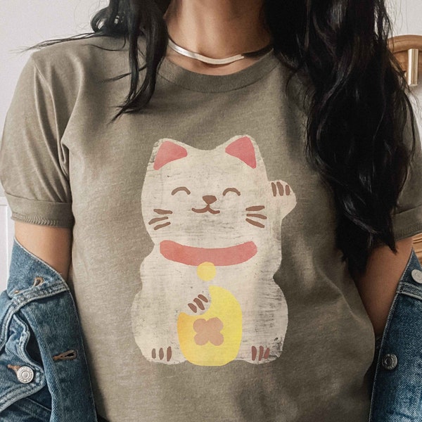 Vintage Lucky Cat Shirt, Japanese Lucky Cat Lover Gift, Waving Cat Tshirt, Gift For Cat Lover Karma is a Cat, Maneki Neko Lucky Cat Gift