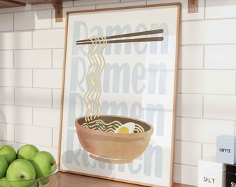 Ramen Print, Ramen Poster Minimalist Wall Art Noodles Kitchen Print