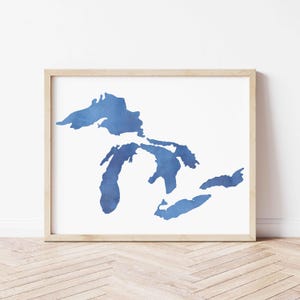 Great Lakes Art Digital, Lake Michigan Downloadable Art Watercolor Great Lakes Print Lake House Art Michigan Poster Printable Wall Art