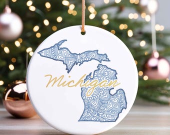 Michigan Christmas Ornament, Watercolor Michigan Ornament State Map Michigan Gift for Her MI State Pride Holiday Michigan Keepsake Ornament