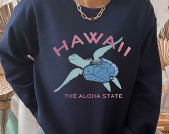 Sea Turtle Hawaii Sweatshirt, Ocean Inspired Style The Aloha State of Mind Hawaiian Sweatshirt Family Vacation Beach Sweatshirt Honu Turtle