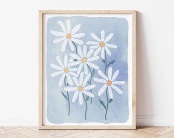 Watercolor Daisy Printable Art, Toddler Girl Wall Art Floral Printable Flower Nursery Wall Art Daisies Downloadable Art Daisy Digital Print
