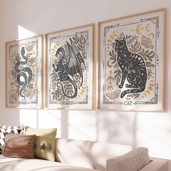Celestial Tarot Wall Art, Tarot Art Aesthetic Dorm Celestial Poster Mystical Artwork Watercolor Celestial Art Teen Desk Decor Moon Phase Art