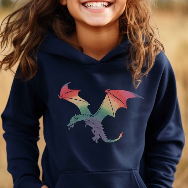 Rainbow Dragon Hoodie for Kids, Colorful Kids Sweatshirt Fantasy Dragon Youth Clothes Magical Girls Children's Outerwear Dragon Apparel