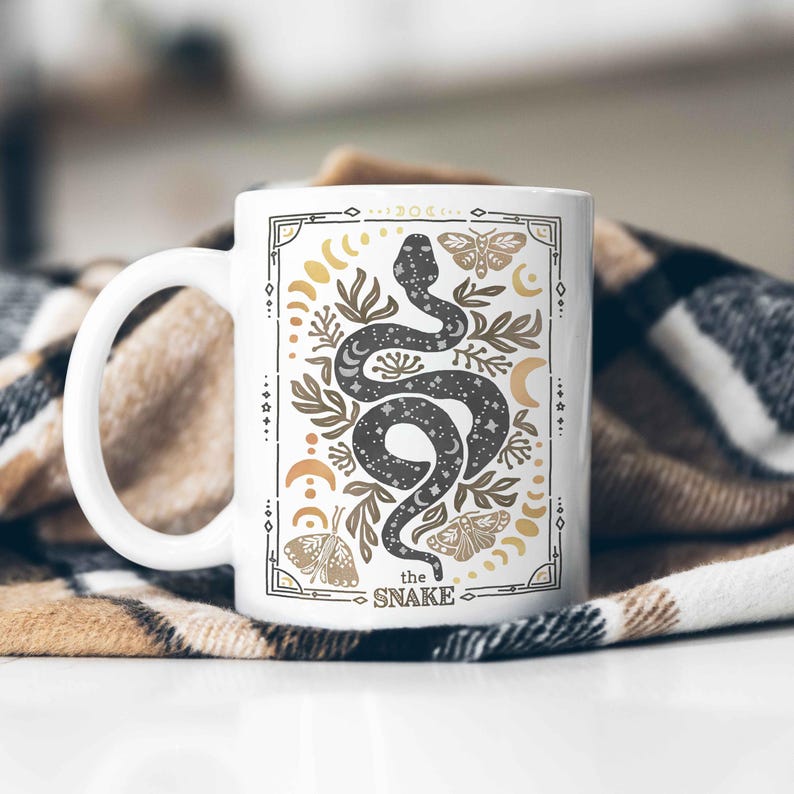 Celestial Dragon Mug, Boho Dragon Cup with Stars and Moons Dragon Lover Gift Tarot Mug Witchy Gift for Friend Dragon Lover Gift Mystical Mug Snake 11 oz