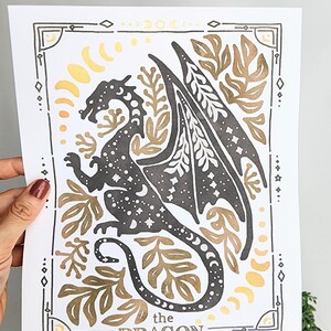 Celestial Wall Art, Mystical Animal Art Print Tarot Cat Poster Celestial Dragon Dorm Wall Art Watercolor Teen Desk Decor Moon Phase Print Bild 2