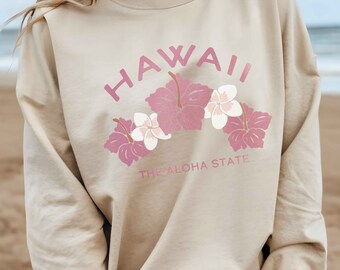 Hawaii Sweatshirt, Ocean Inspired Style The Aloha State of Mind Hawaiian Sweatshirt Family Vacation Coconut Girl Clothes Beach Sweatshirt