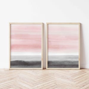 Pink and Grey Wall Art, Set of 2 Watercolor Prints Pretty Wall Art Blush Pink Printable Wall Art Girls Room Digital Posters Abstract Art