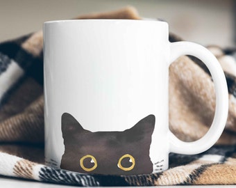 Peeking Cat Mug, Black Cat Lover Gifts Funny Mug Cat Gifts Cat Mom Gifts Kitty Cute Mug Funny Cat Animal Lover Gift Cat Dad Mug