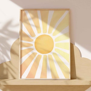 Arte imprimible de acuarela con sol, "Eres mi sol", arte de pared para guardería, arte solar imprimible para habitación infantil, impresiones digitales de acuarela con sol.