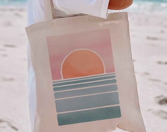 Sunset Tote Bag, Beach Tote Bag Summer Beach Bag Vacation Girls Trip Canvas Shoulder Bag Beach Bachelorette Party Gift Sunset Lovers Bag