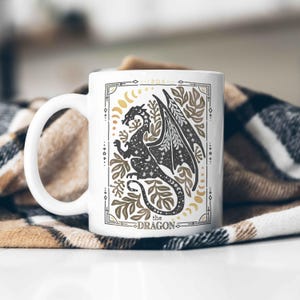 Celestial Dragon Mug, Boho Dragon Cup with Stars and Moons Dragon Lover Gift Tarot Mug Witchy Gift for Friend Dragon Lover Gift Mystical Mug Dragon 11 oz